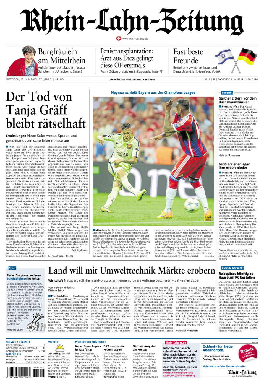 Rhein-Lahn-Zeitung vom Mittwoch, 13.05.2015