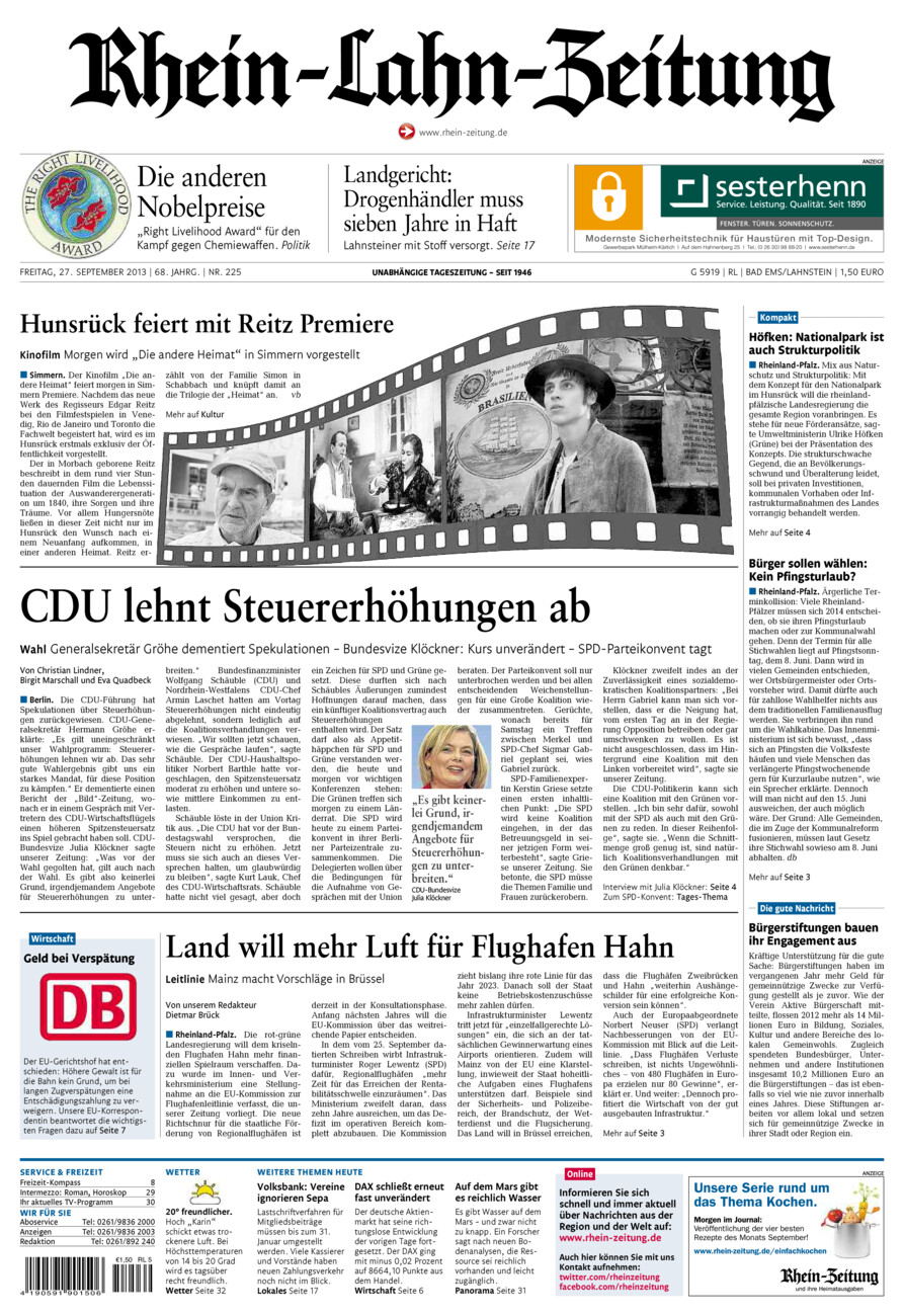 Rhein-Lahn-Zeitung vom Freitag, 27.09.2013