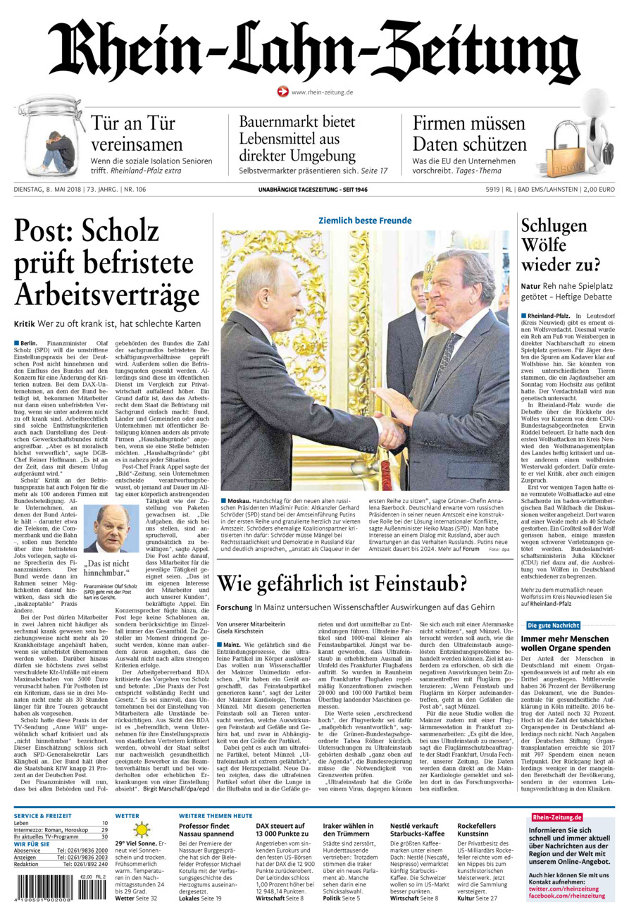 Rhein-Lahn-Zeitung vom Dienstag, 08.05.2018