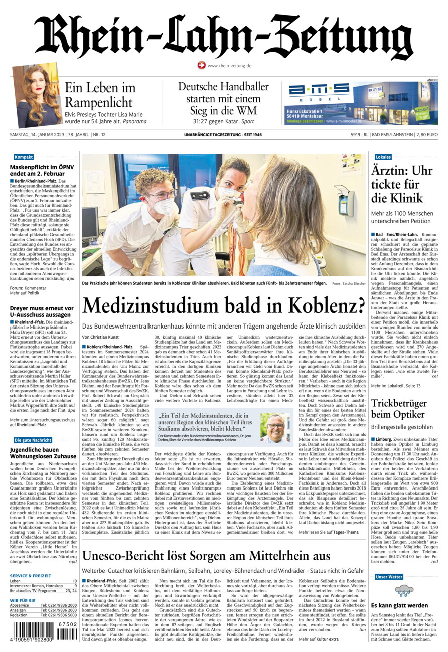 Rhein-Lahn-Zeitung vom Samstag, 14.01.2023