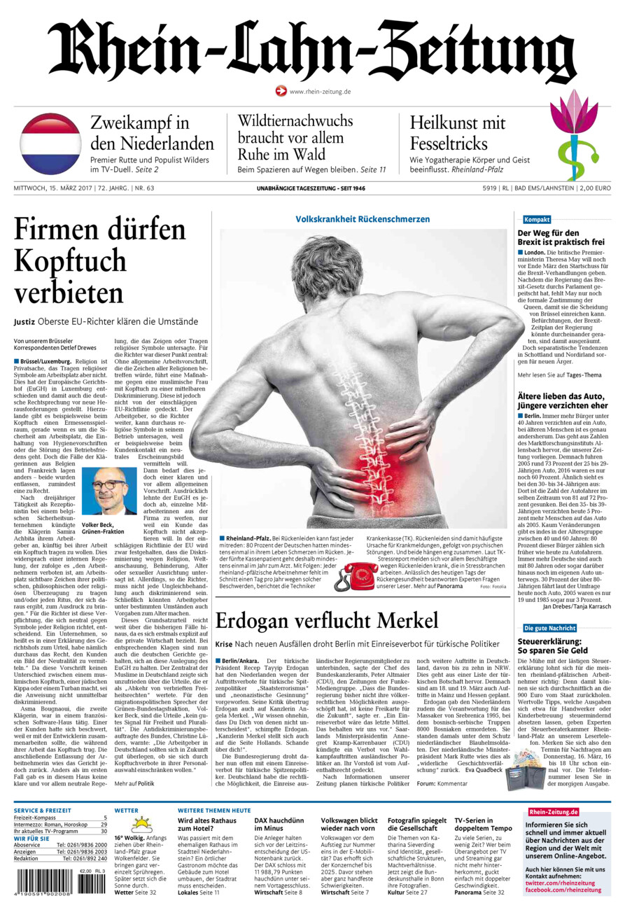 Rhein-Lahn-Zeitung vom Mittwoch, 15.03.2017