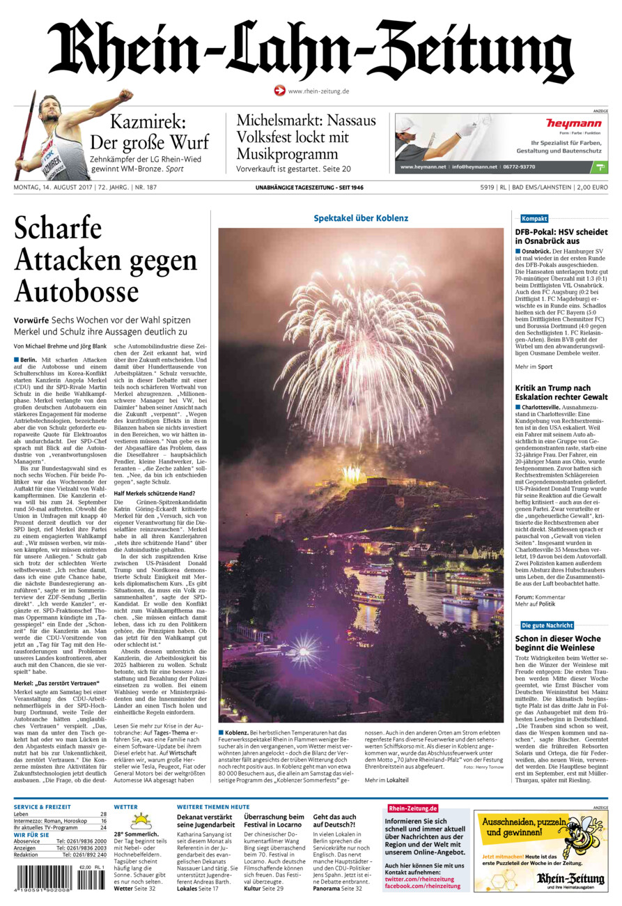 Rhein-Lahn-Zeitung vom Montag, 14.08.2017