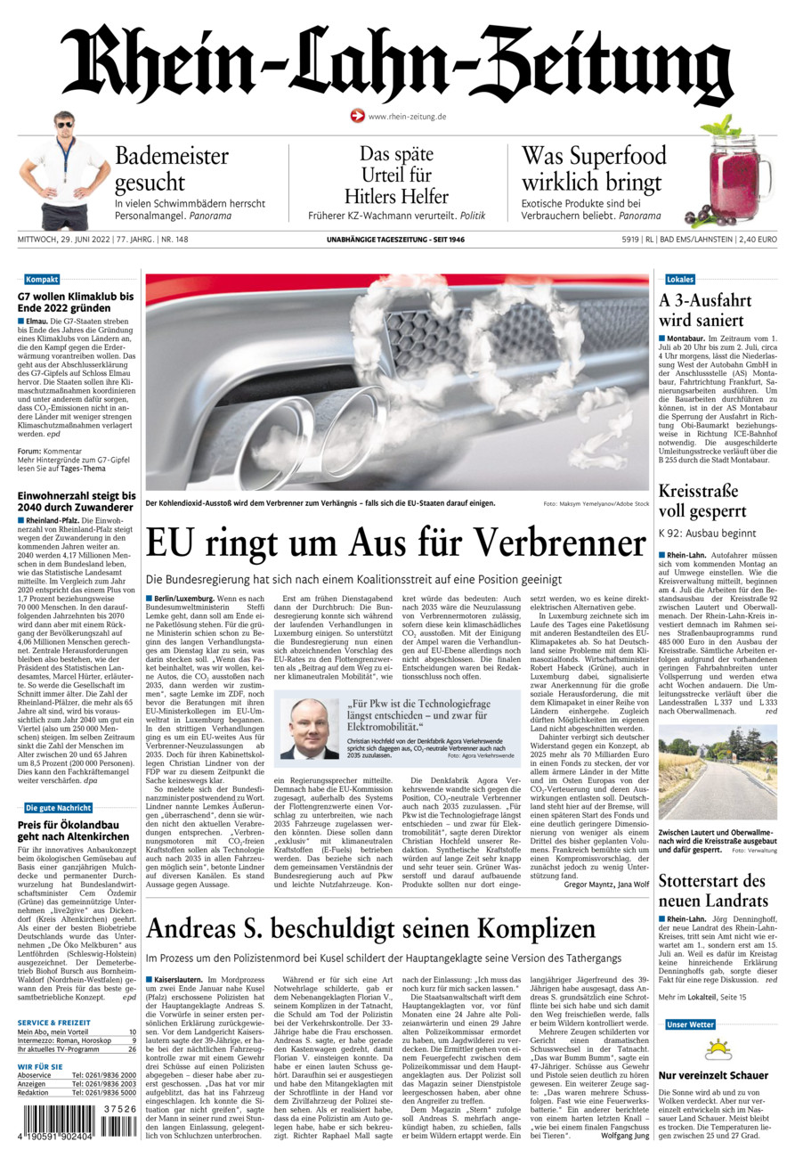 Rhein-Lahn-Zeitung vom Mittwoch, 29.06.2022