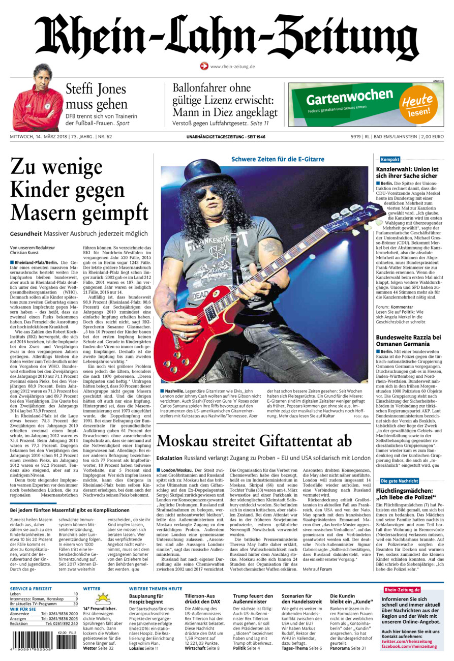 Rhein-Lahn-Zeitung vom Mittwoch, 14.03.2018