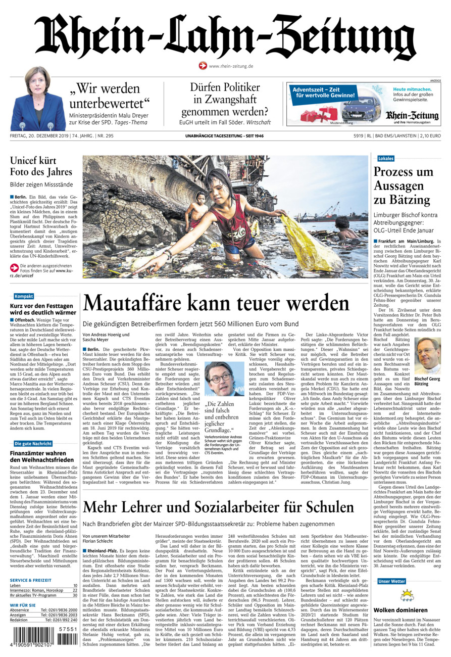 Rhein-Lahn-Zeitung vom Freitag, 20.12.2019
