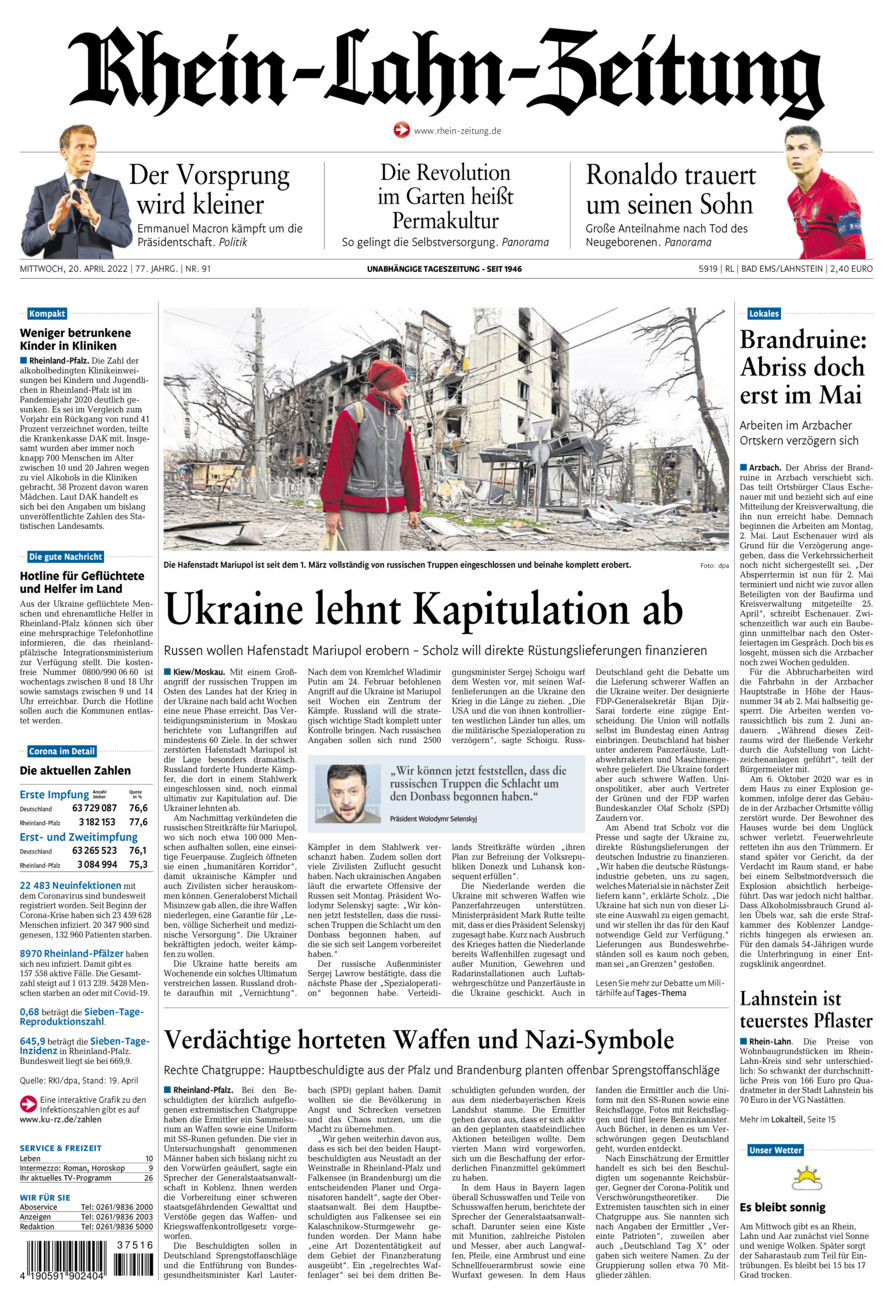 Rhein-Lahn-Zeitung vom Mittwoch, 20.04.2022