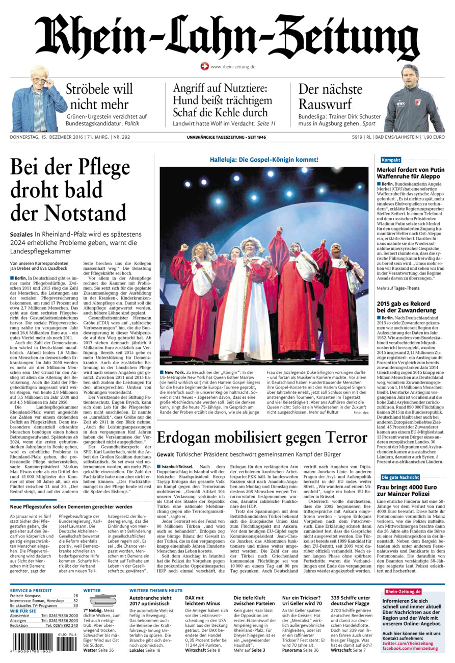 Rhein-Lahn-Zeitung vom Donnerstag, 15.12.2016
