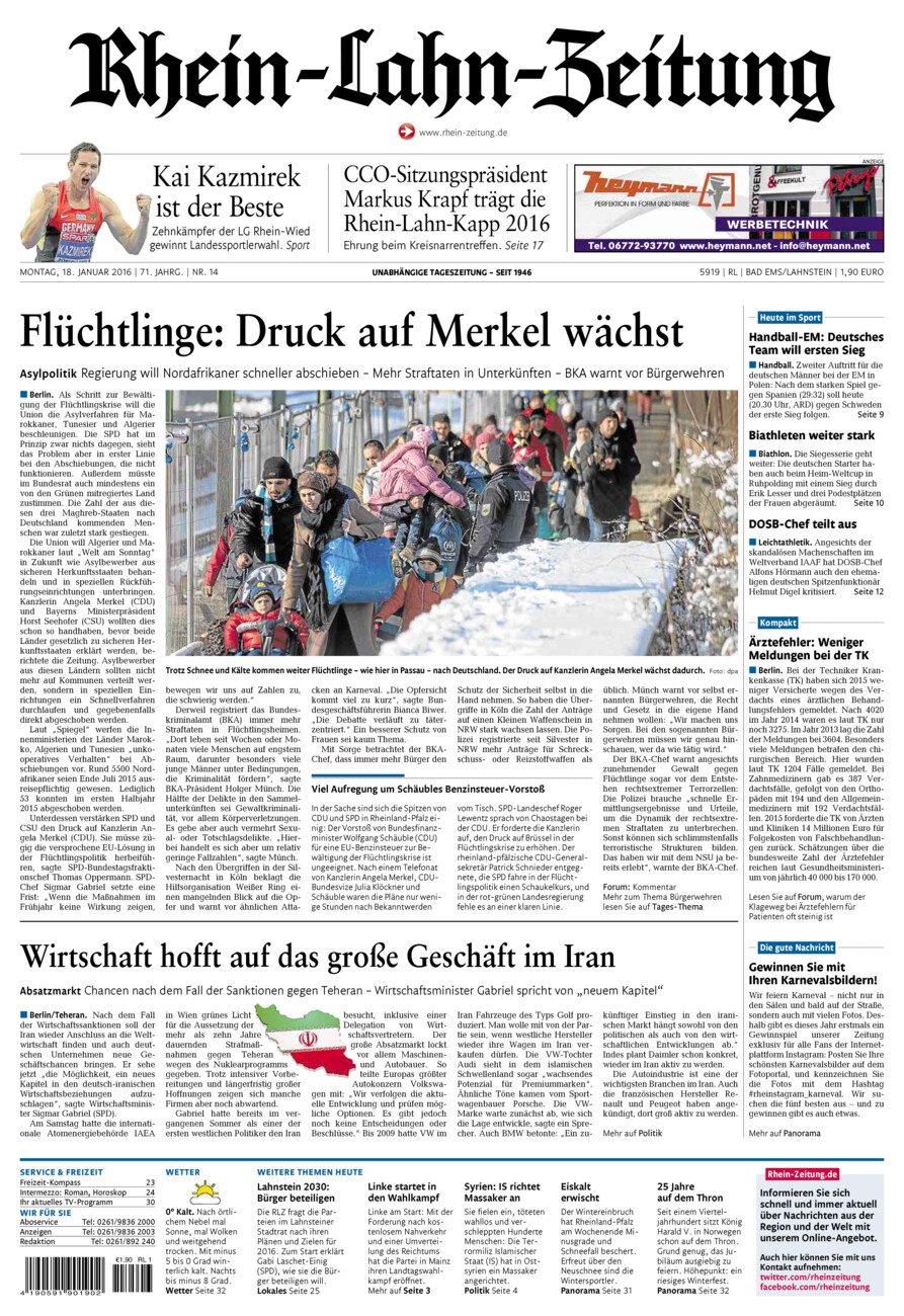 Rhein-Lahn-Zeitung vom Montag, 18.01.2016