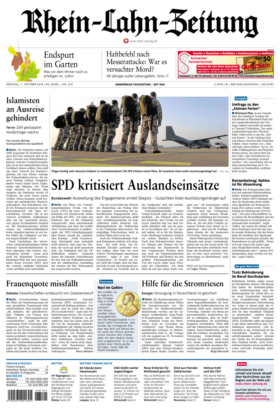 Rhein-Lahn-Zeitung vom Dienstag, 07.10.2014