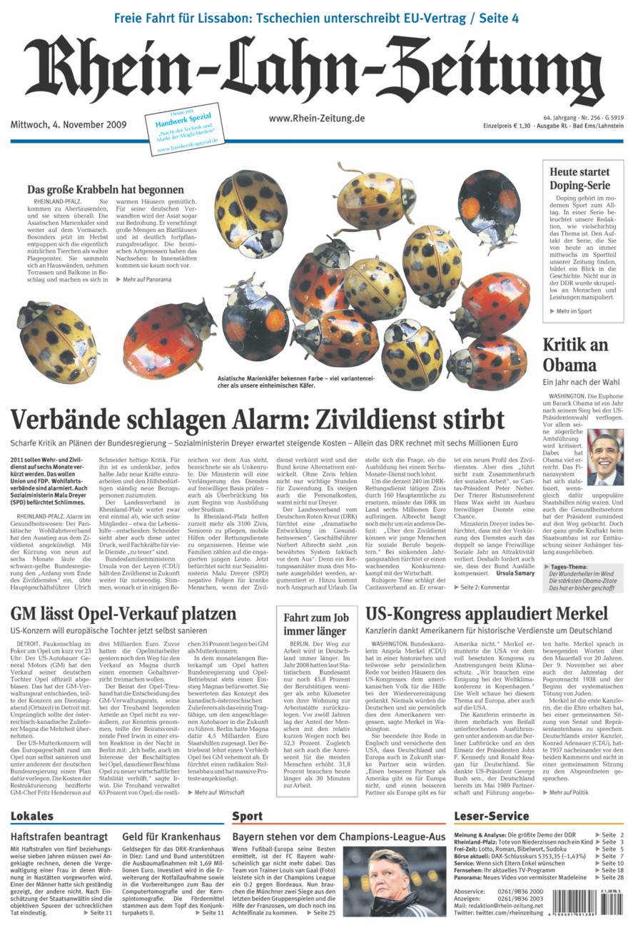 Rhein-Lahn-Zeitung vom Mittwoch, 04.11.2009