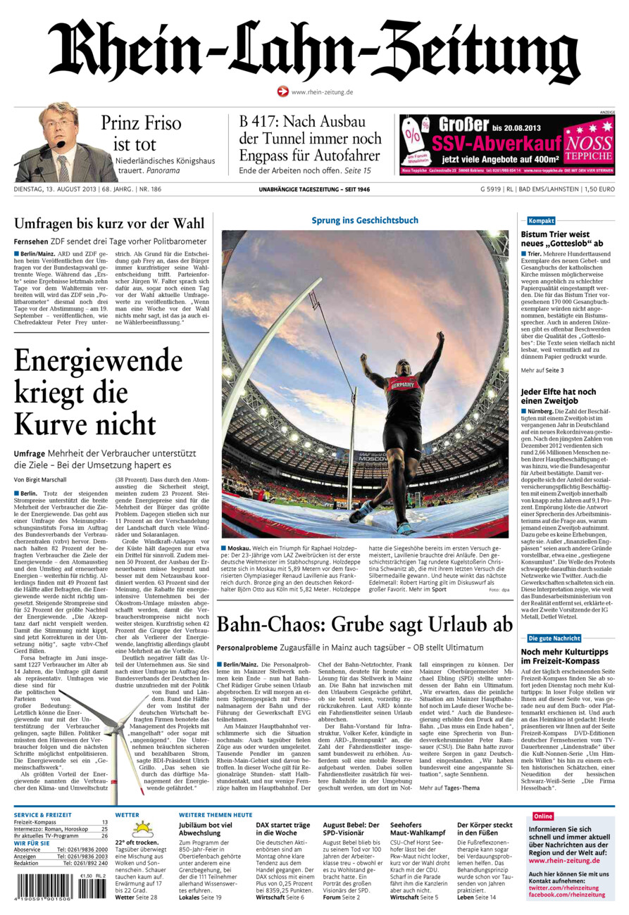 Rhein-Lahn-Zeitung vom Dienstag, 13.08.2013