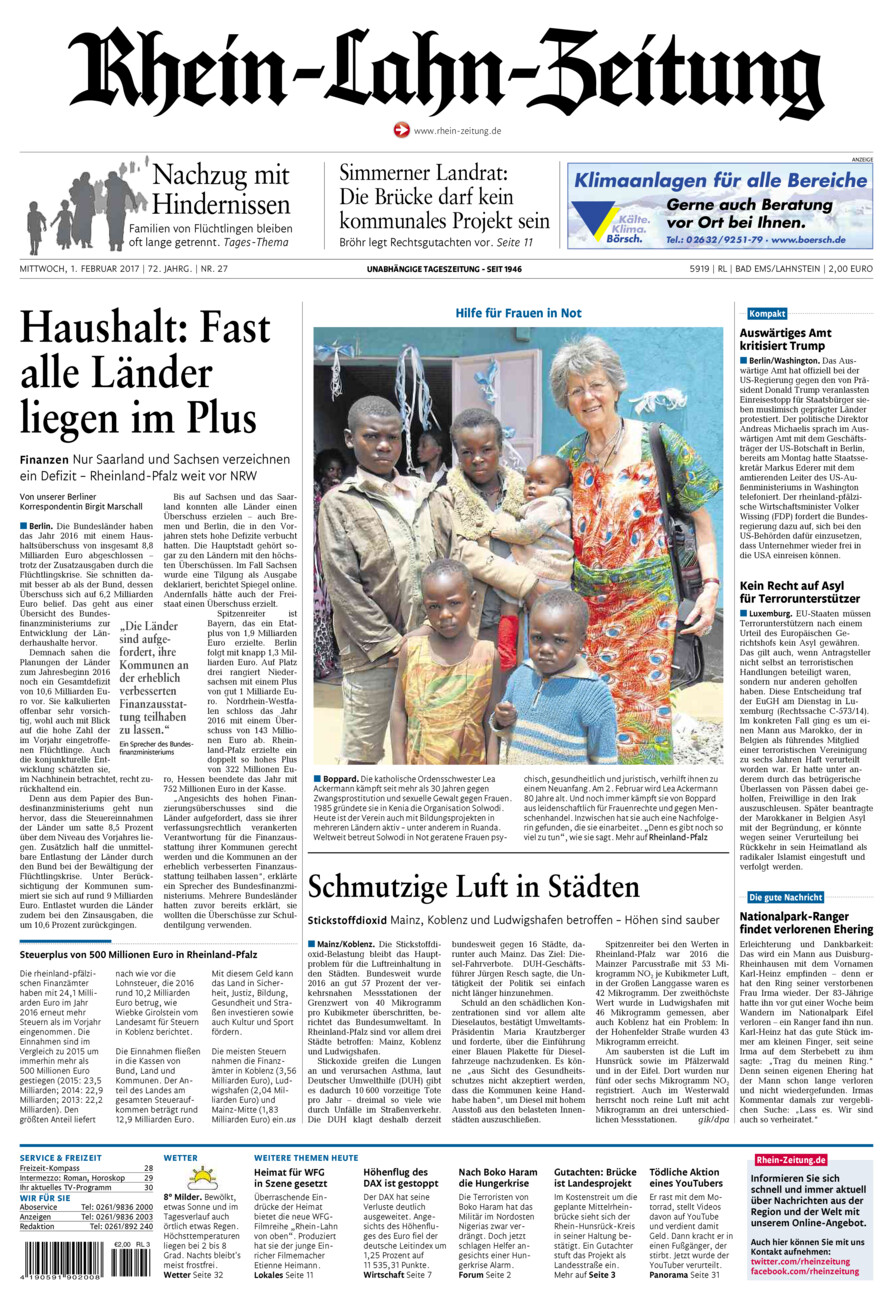 Rhein-Lahn-Zeitung vom Mittwoch, 01.02.2017