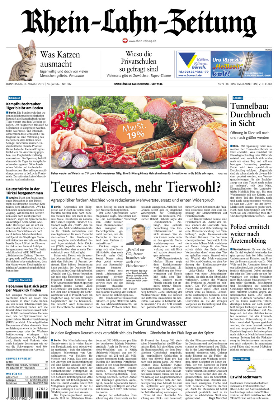 Rhein-Lahn-Zeitung vom Donnerstag, 08.08.2019