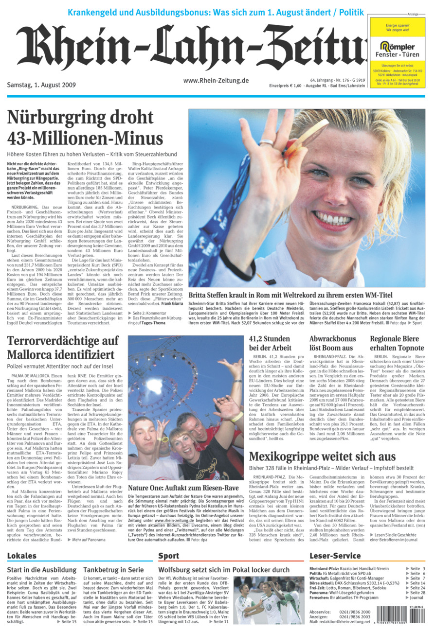 Rhein-Lahn-Zeitung vom Samstag, 01.08.2009