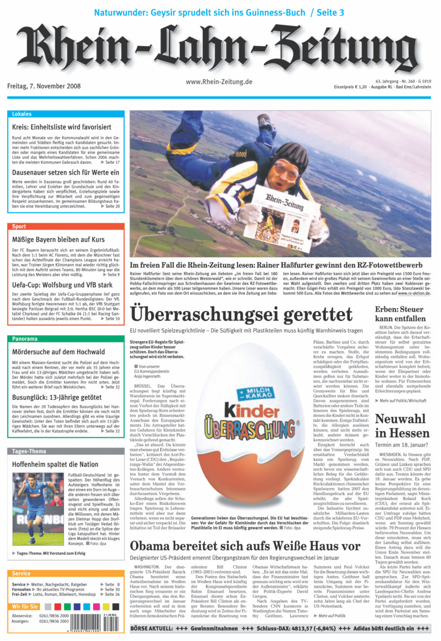 Rhein-Lahn-Zeitung vom Freitag, 07.11.2008