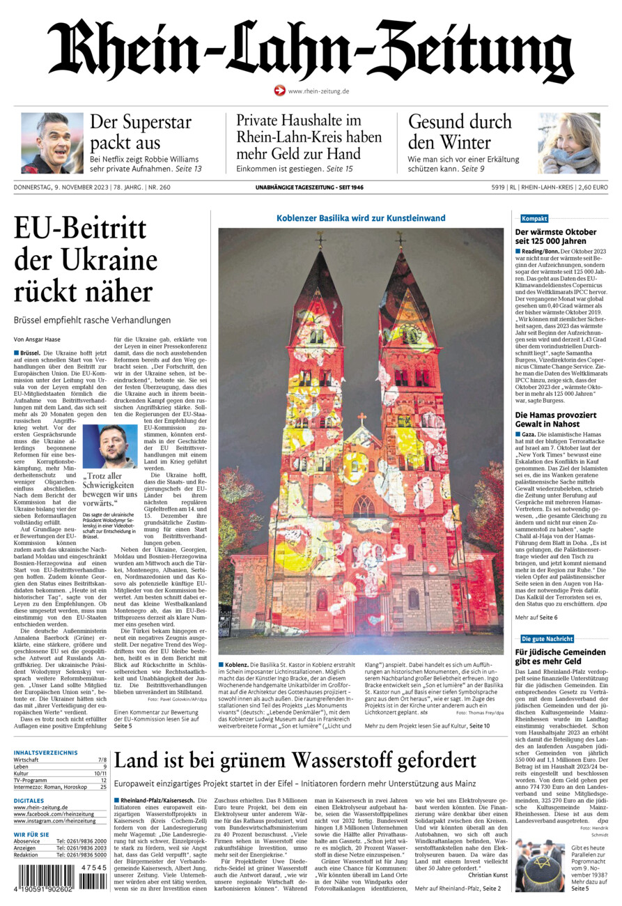 Rhein-Lahn-Zeitung vom Donnerstag, 09.11.2023