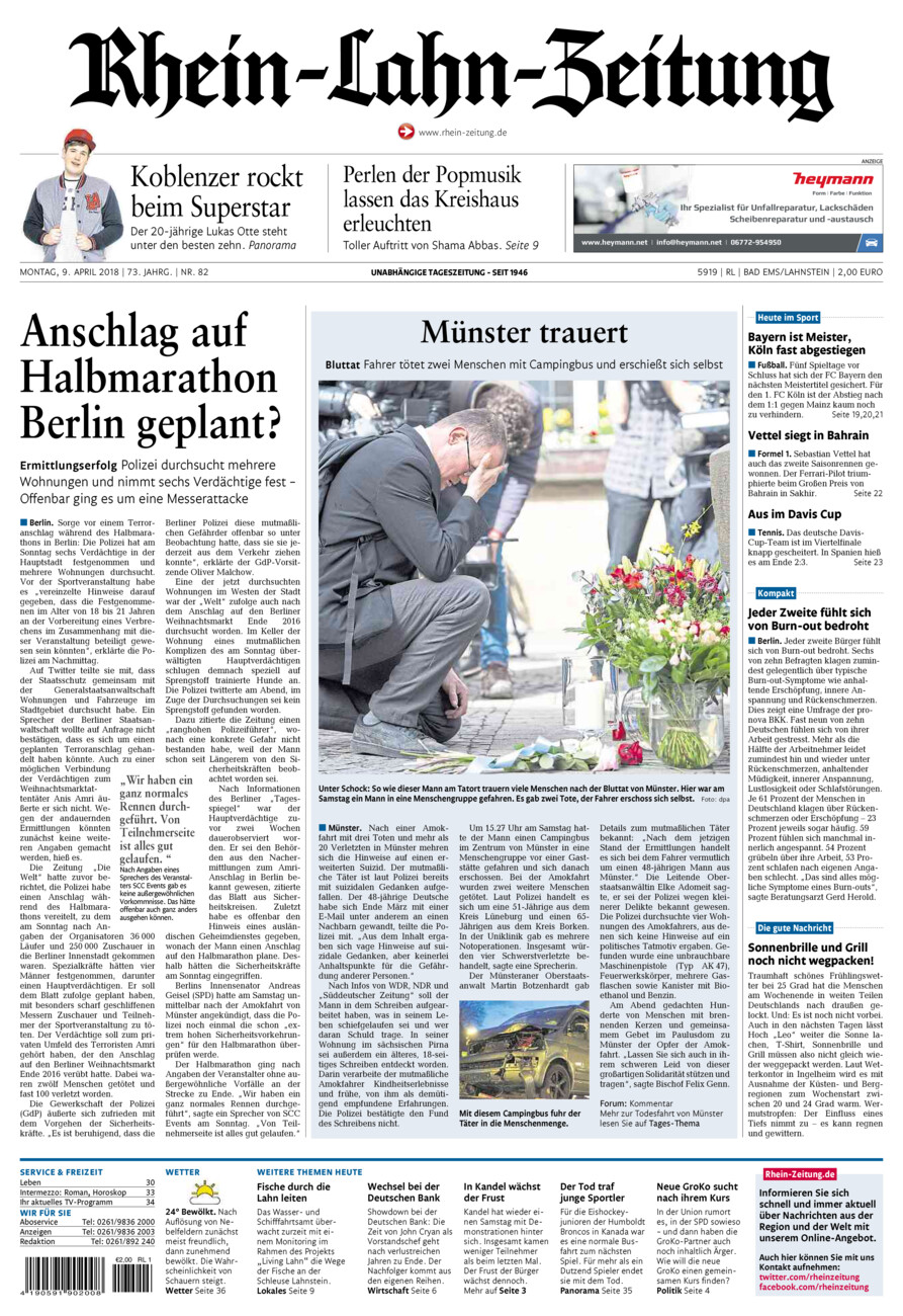 Rhein-Lahn-Zeitung vom Montag, 09.04.2018