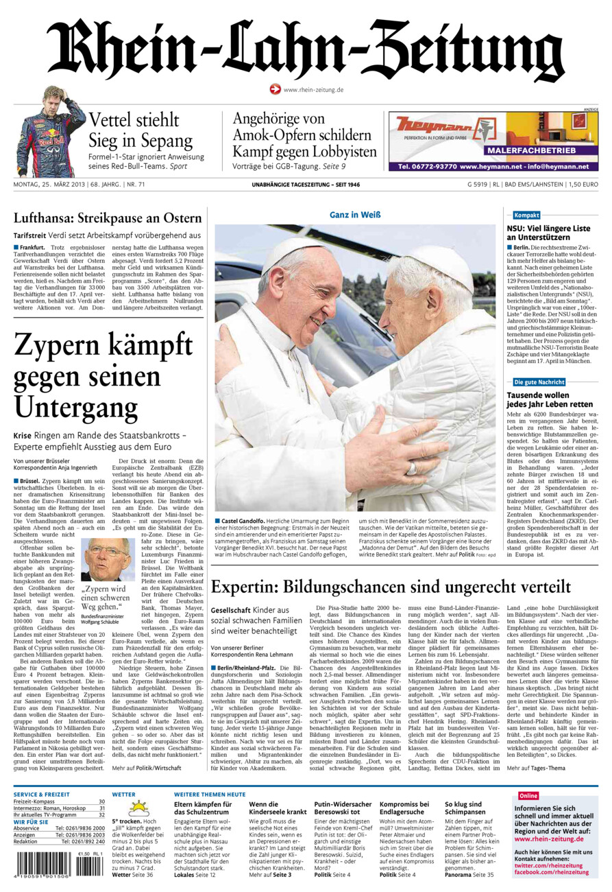 Rhein-Lahn-Zeitung vom Montag, 25.03.2013