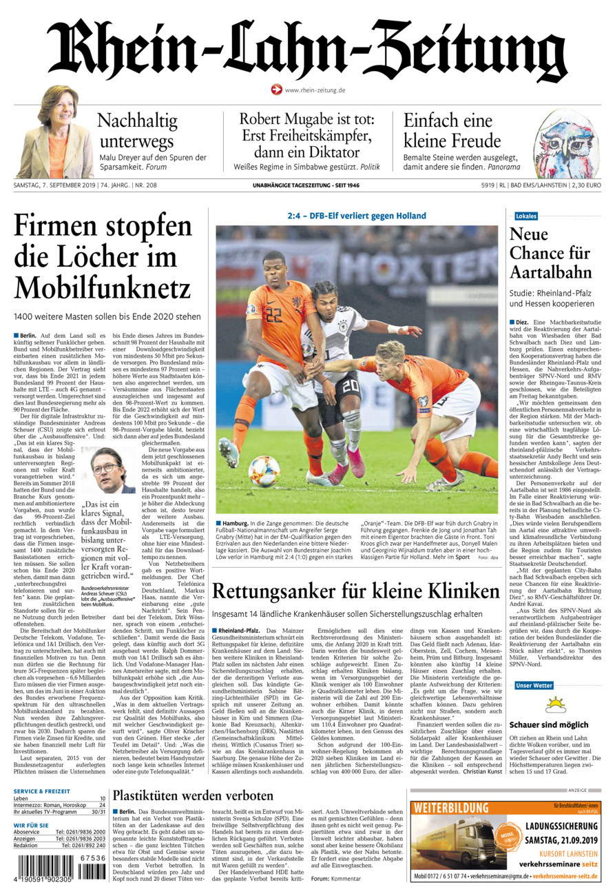 Rhein-Lahn-Zeitung vom Samstag, 07.09.2019