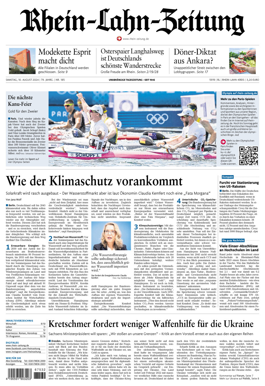 Rhein-Lahn-Zeitung vom Samstag, 10.08.2024