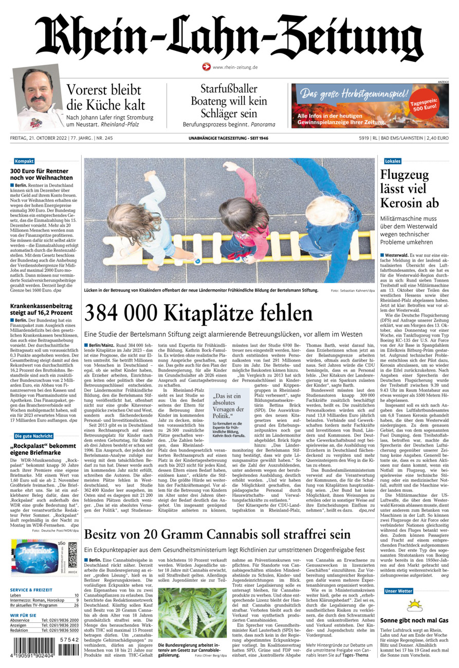Rhein-Lahn-Zeitung vom Freitag, 21.10.2022