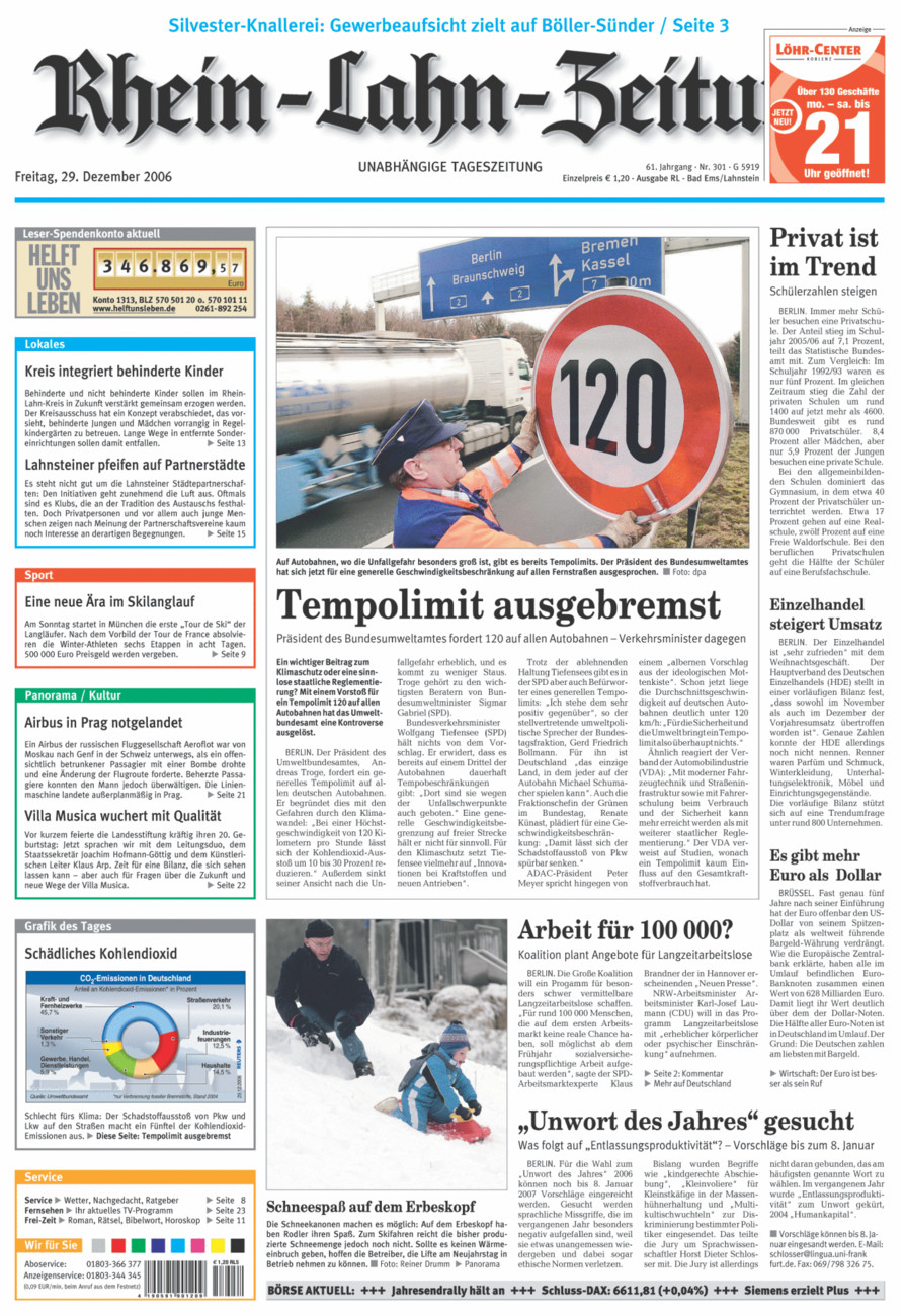 Rhein-Lahn-Zeitung vom Freitag, 29.12.2006