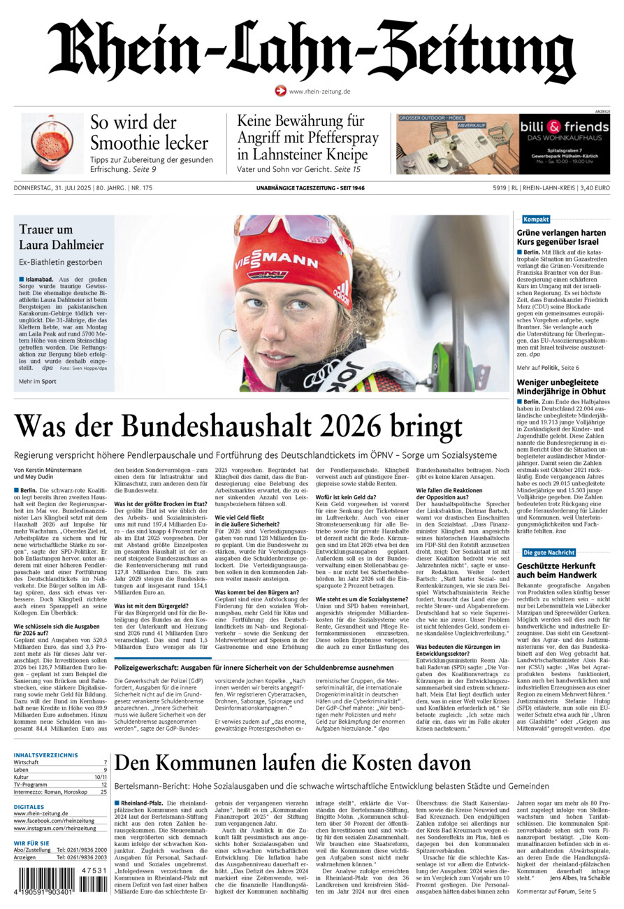 Rhein-Lahn-Zeitung vom Donnerstag, 31.07.2025