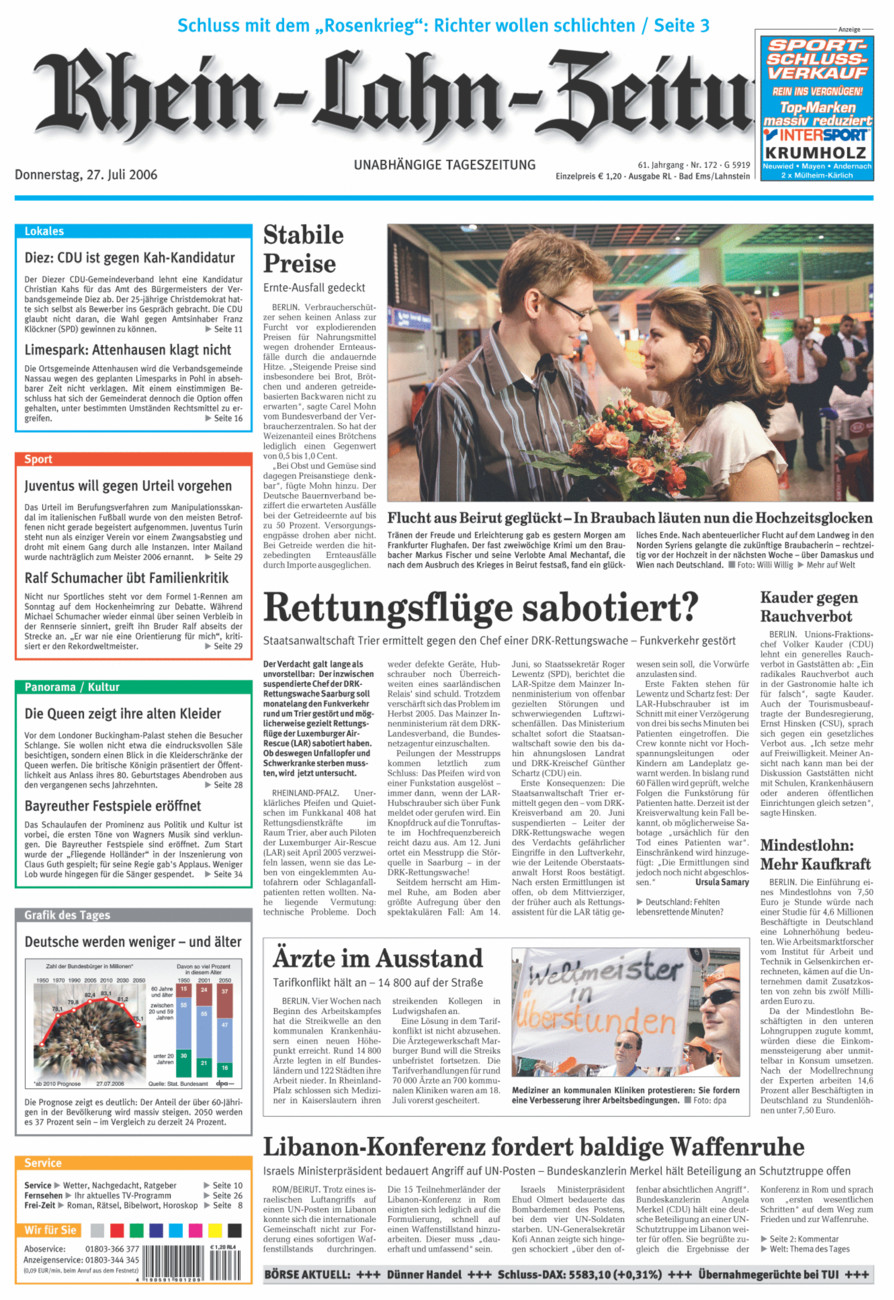 Rhein-Lahn-Zeitung vom Donnerstag, 27.07.2006
