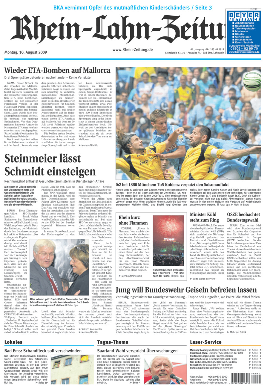 Rhein-Lahn-Zeitung vom Montag, 10.08.2009