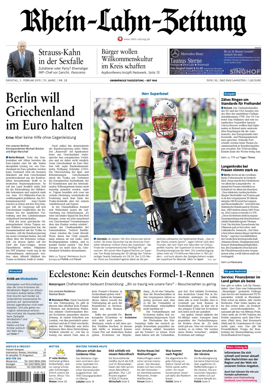 Rhein-Lahn-Zeitung vom Dienstag, 03.02.2015