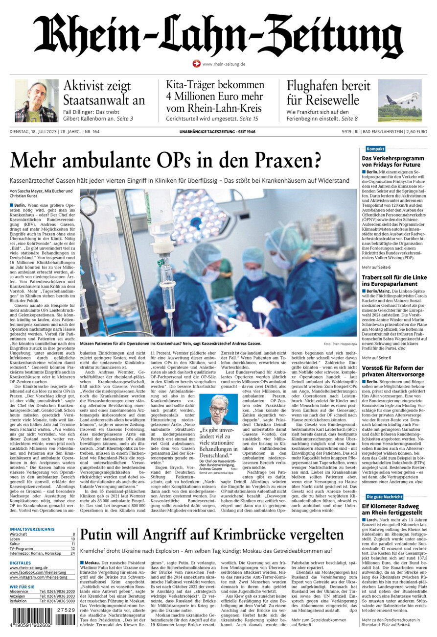 Rhein-Lahn-Zeitung vom Dienstag, 18.07.2023