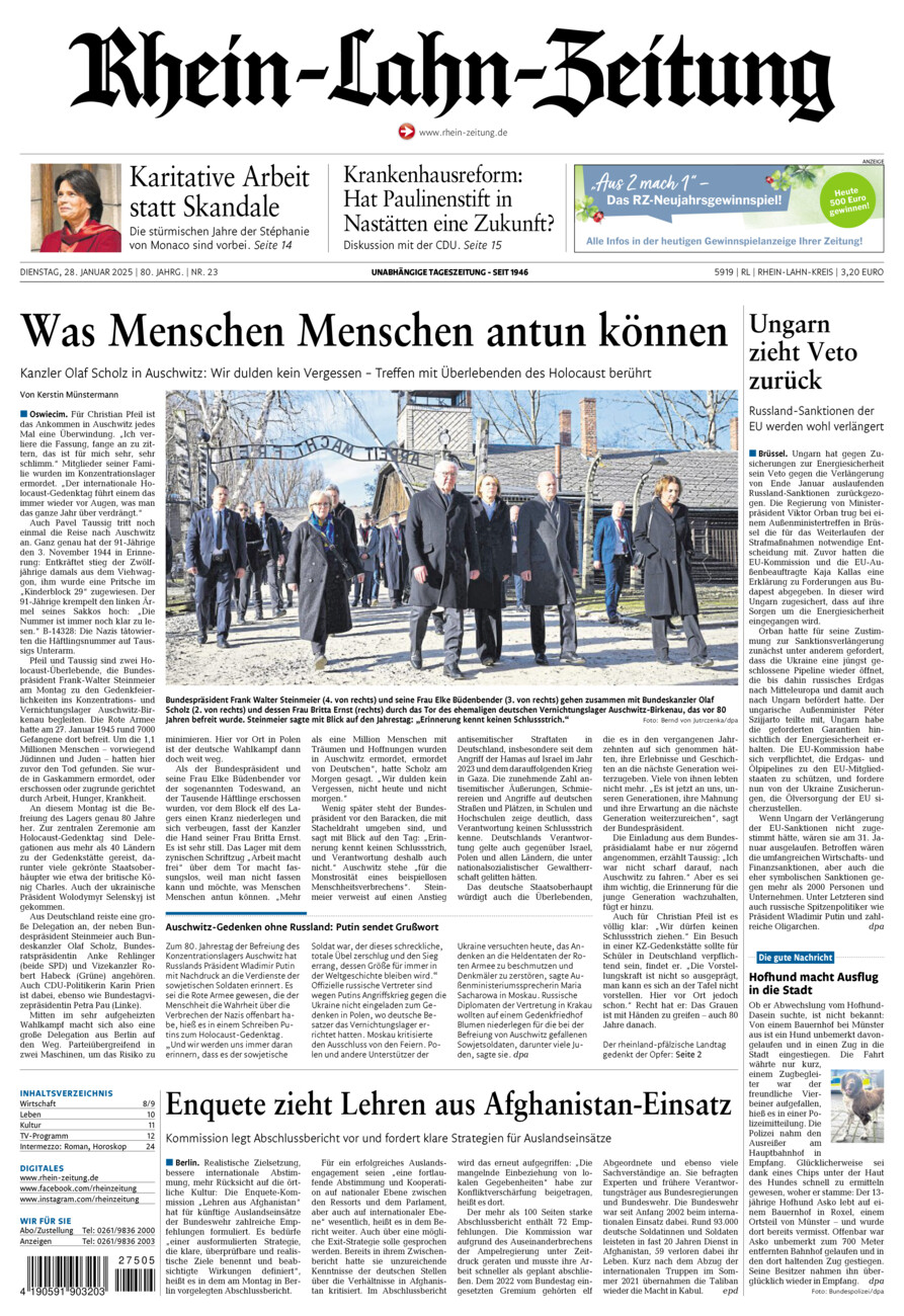 Rhein-Lahn-Zeitung vom Dienstag, 28.01.2025