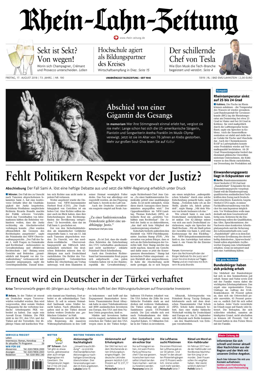 Rhein-Lahn-Zeitung vom Freitag, 17.08.2018