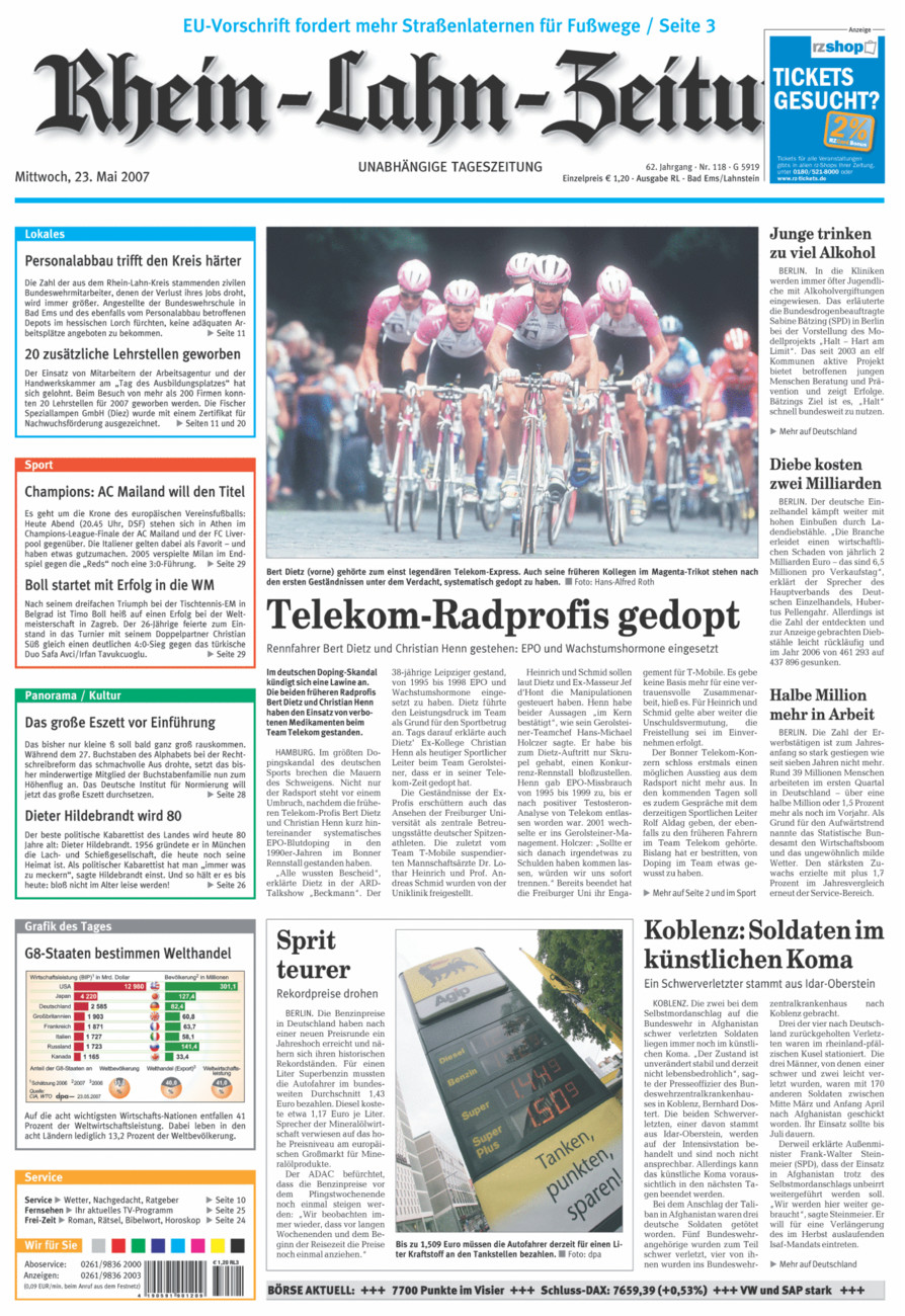 Rhein-Lahn-Zeitung vom Mittwoch, 23.05.2007