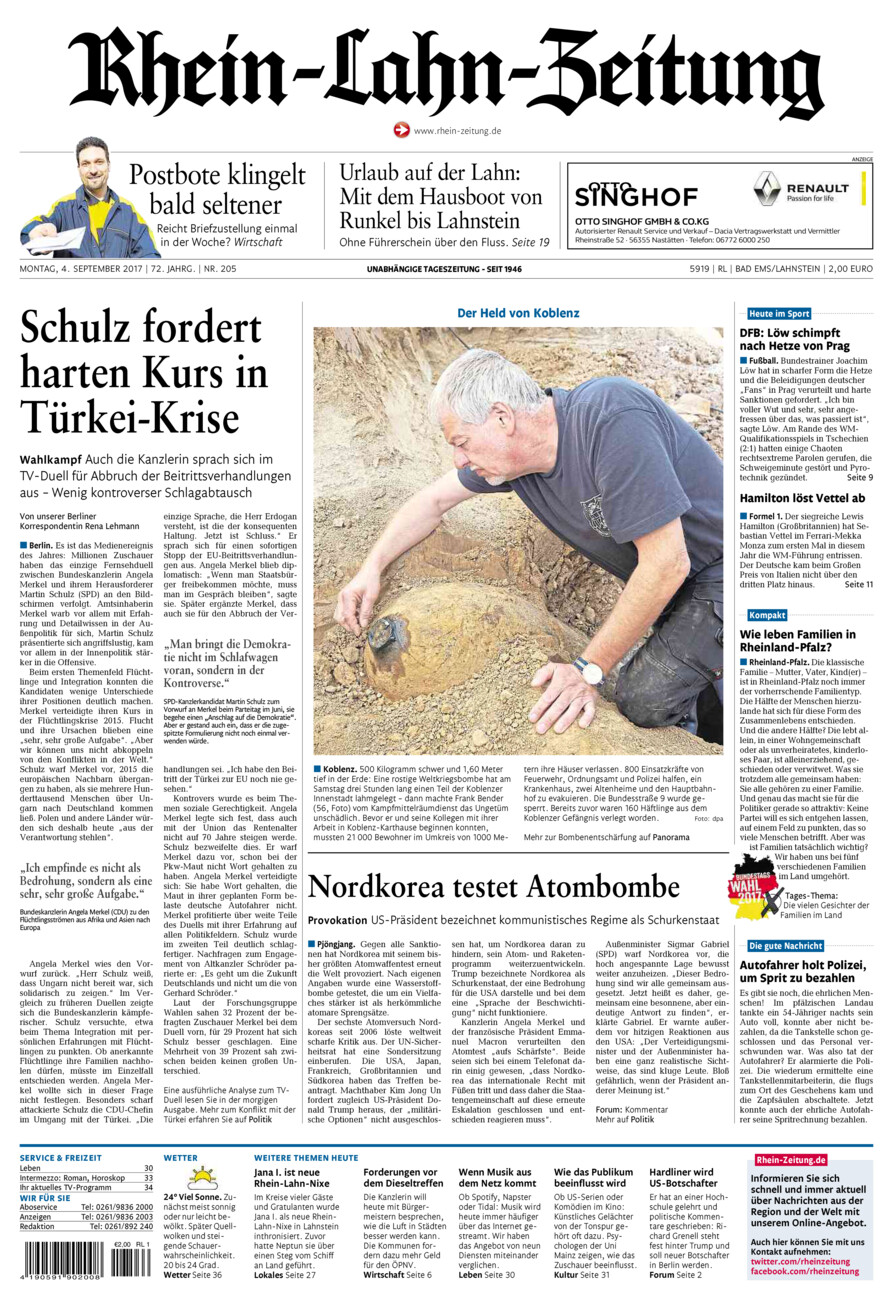 Rhein-Lahn-Zeitung vom Montag, 04.09.2017