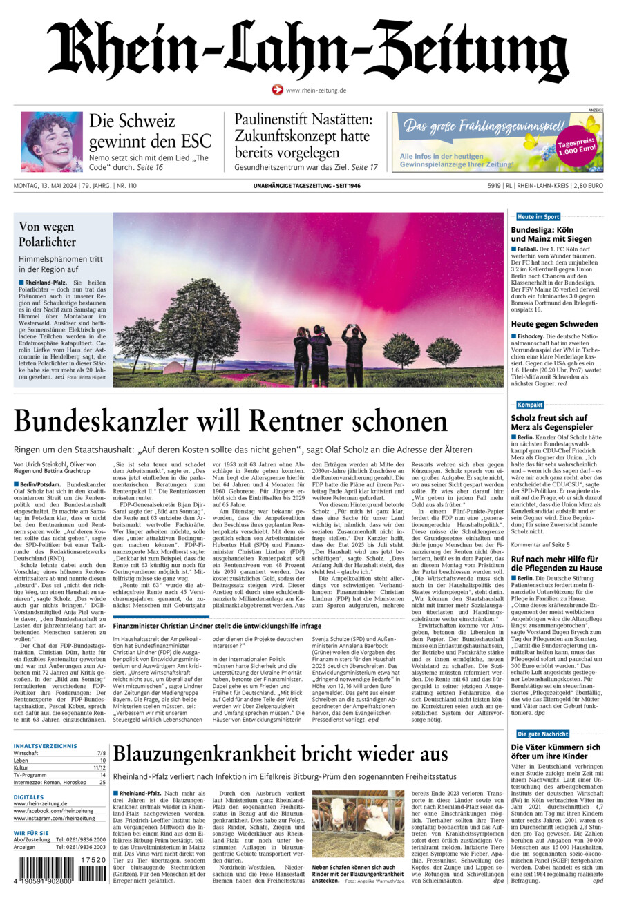 Rhein-Lahn-Zeitung vom Montag, 13.05.2024