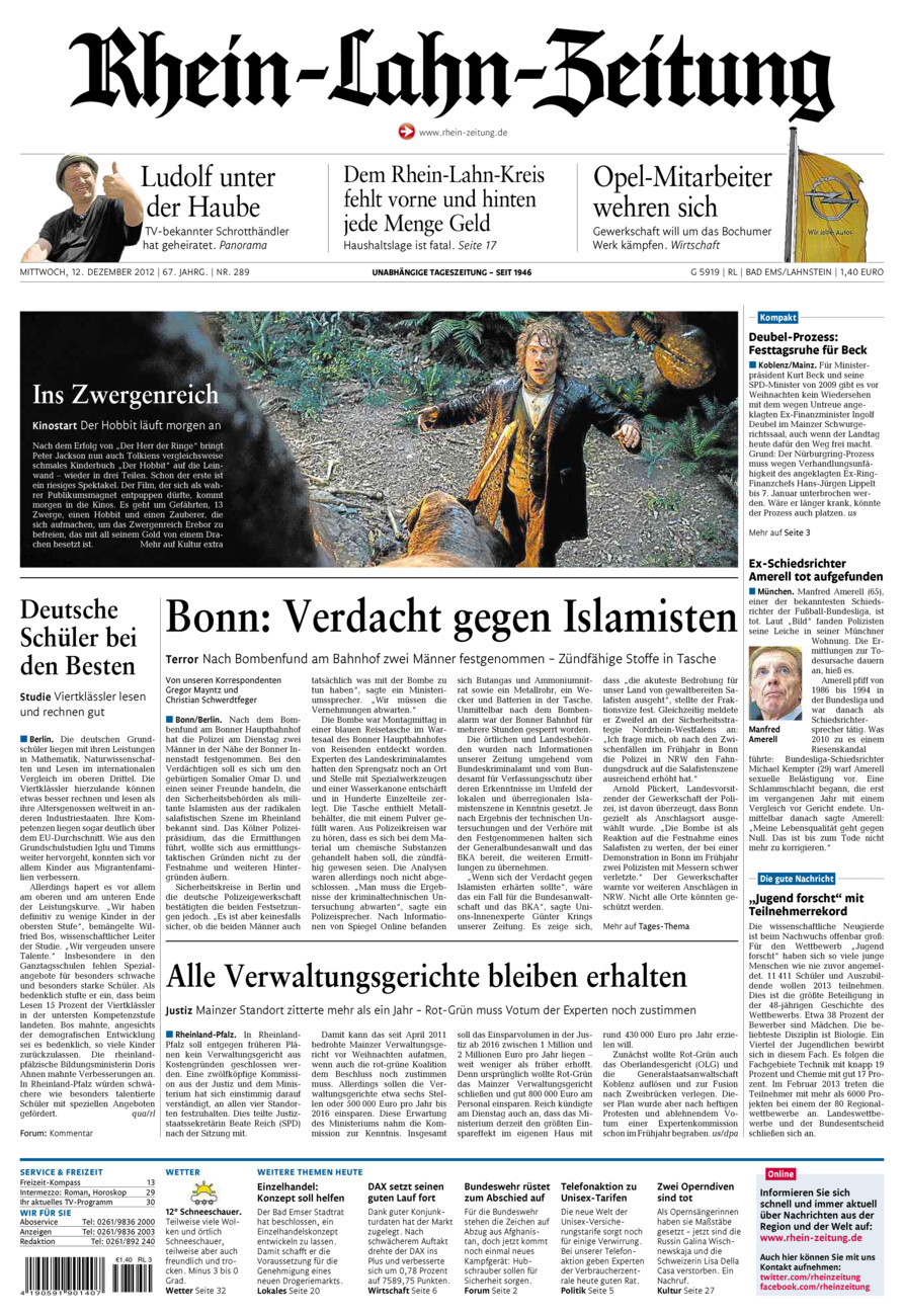 Rhein-Lahn-Zeitung vom Mittwoch, 12.12.2012
