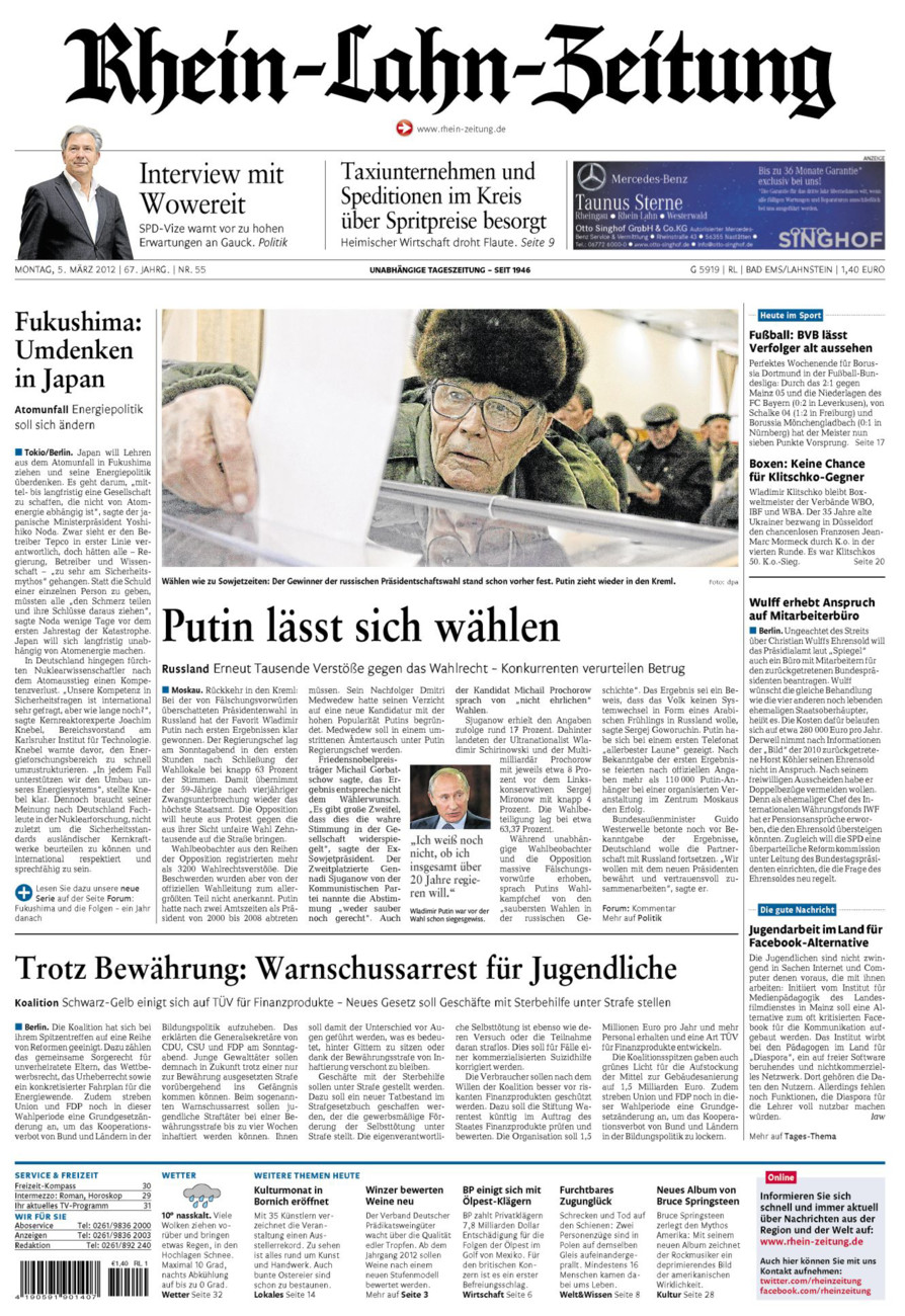 Rhein-Lahn-Zeitung vom Montag, 05.03.2012
