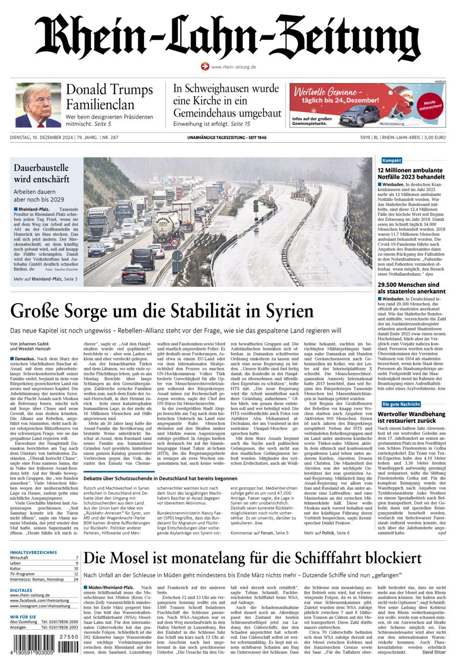 Rhein-Lahn-Zeitung vom Dienstag, 10.12.2024