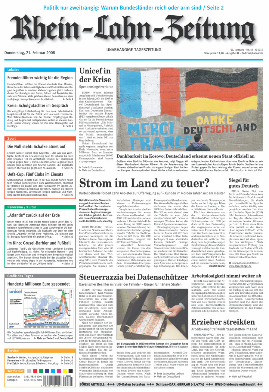 Rhein-Lahn-Zeitung vom Donnerstag, 21.02.2008
