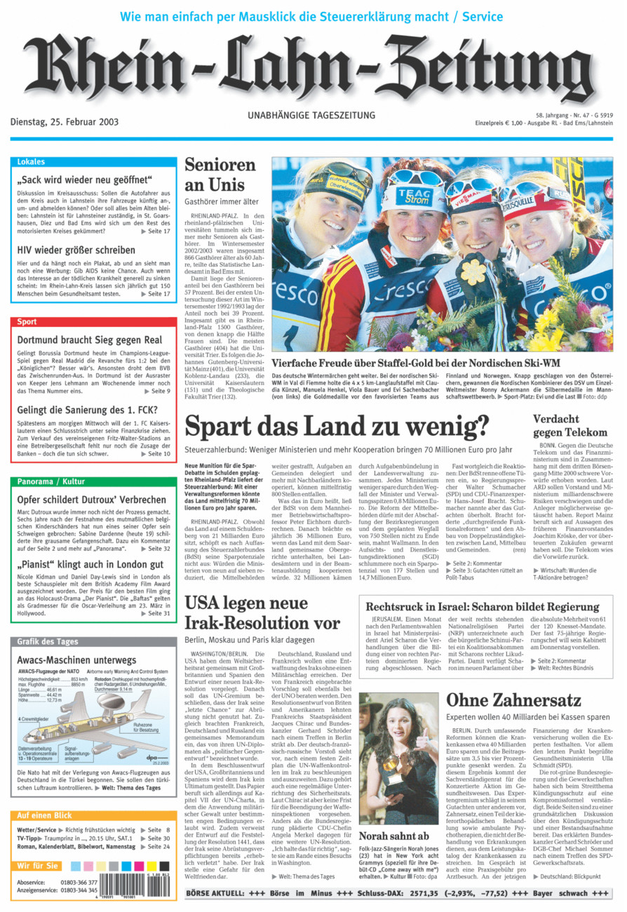 Rhein-Lahn-Zeitung vom Dienstag, 25.02.2003