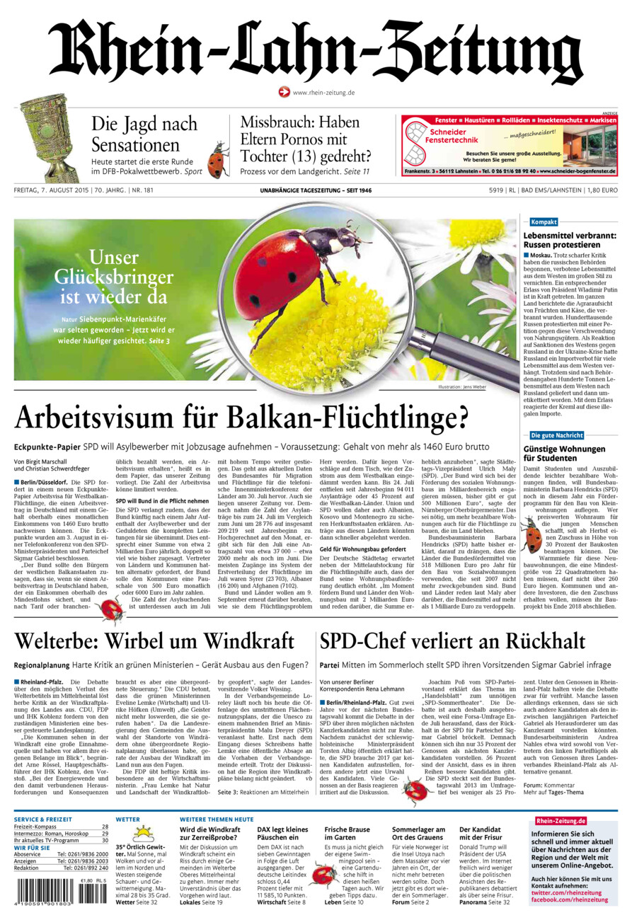 Rhein-Lahn-Zeitung vom Freitag, 07.08.2015