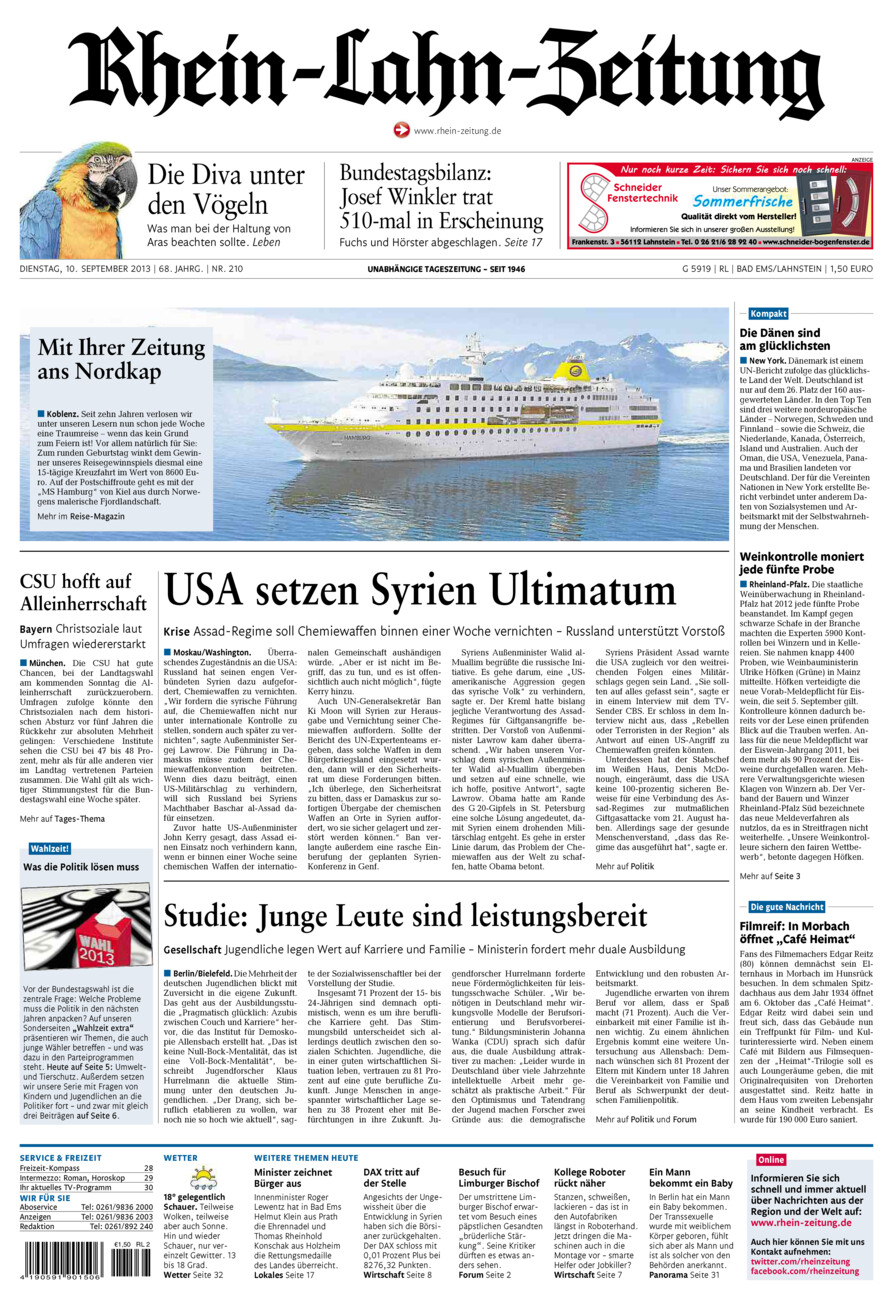 Rhein-Lahn-Zeitung vom Dienstag, 10.09.2013