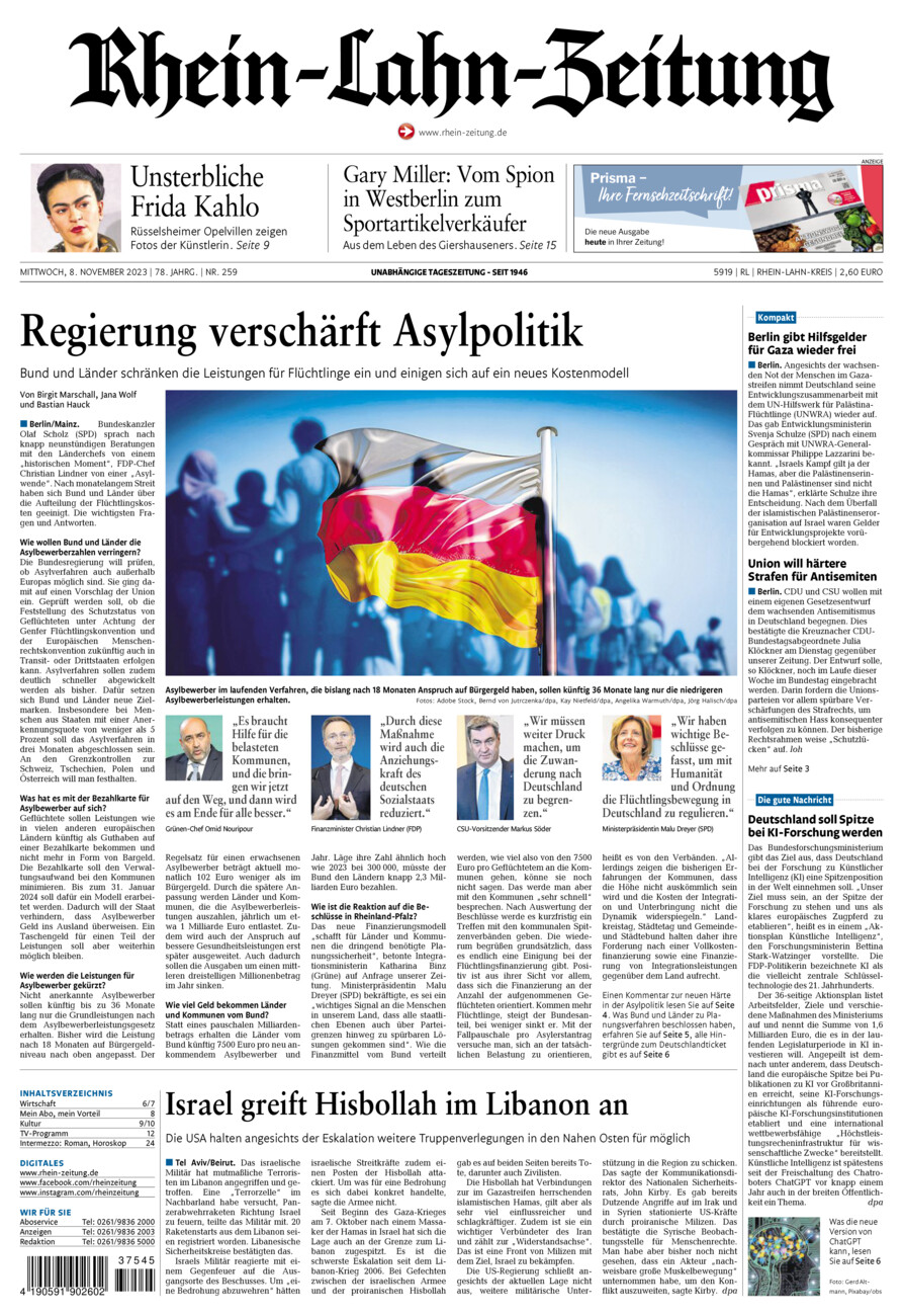 Rhein-Lahn-Zeitung vom Mittwoch, 08.11.2023