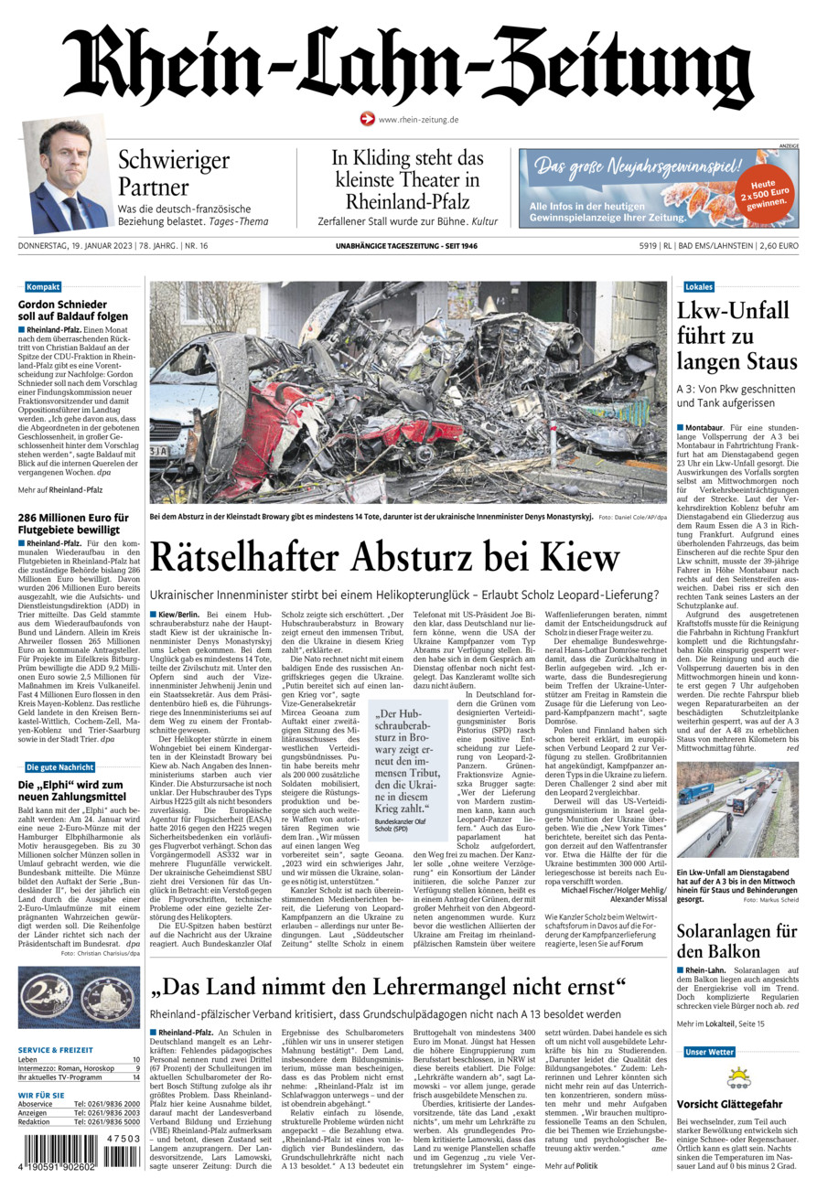 Rhein-Lahn-Zeitung vom Donnerstag, 19.01.2023