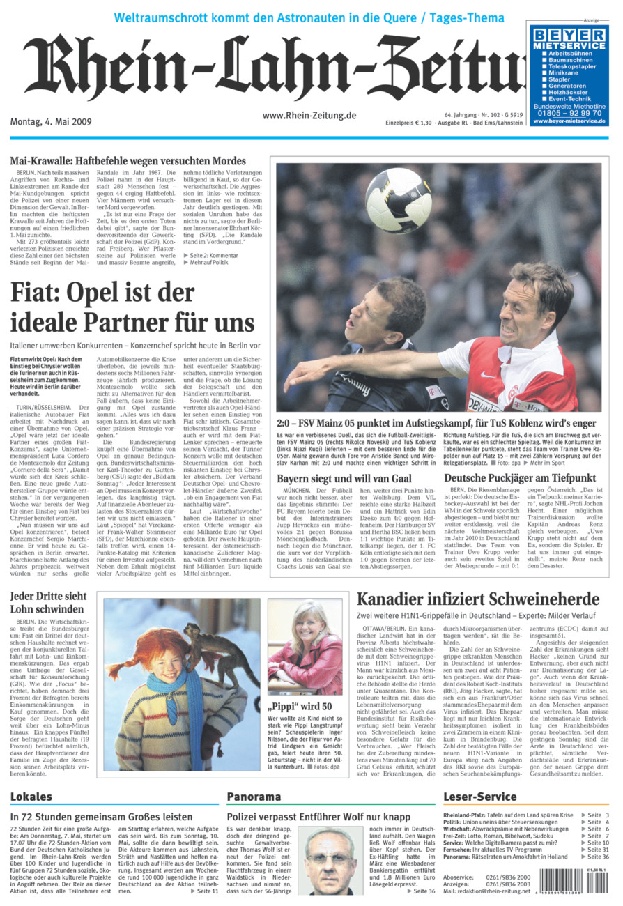 Rhein-Lahn-Zeitung vom Montag, 04.05.2009