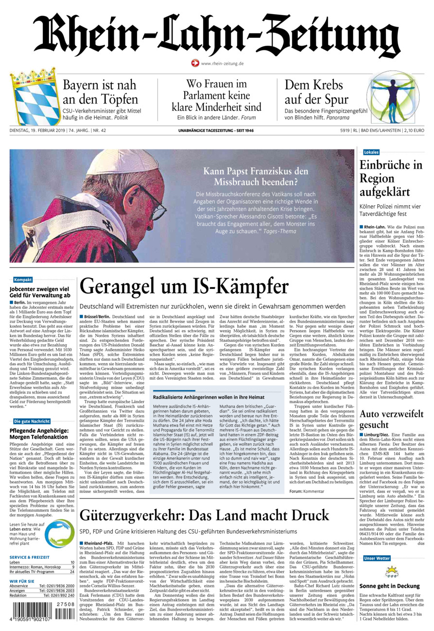 Rhein-Lahn-Zeitung vom Dienstag, 19.02.2019