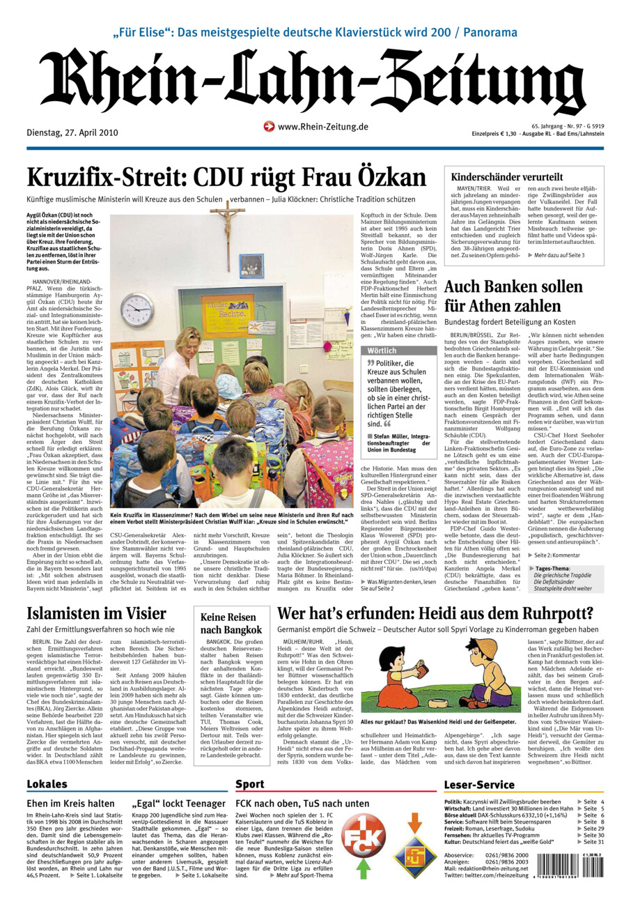 Rhein-Lahn-Zeitung vom Dienstag, 27.04.2010