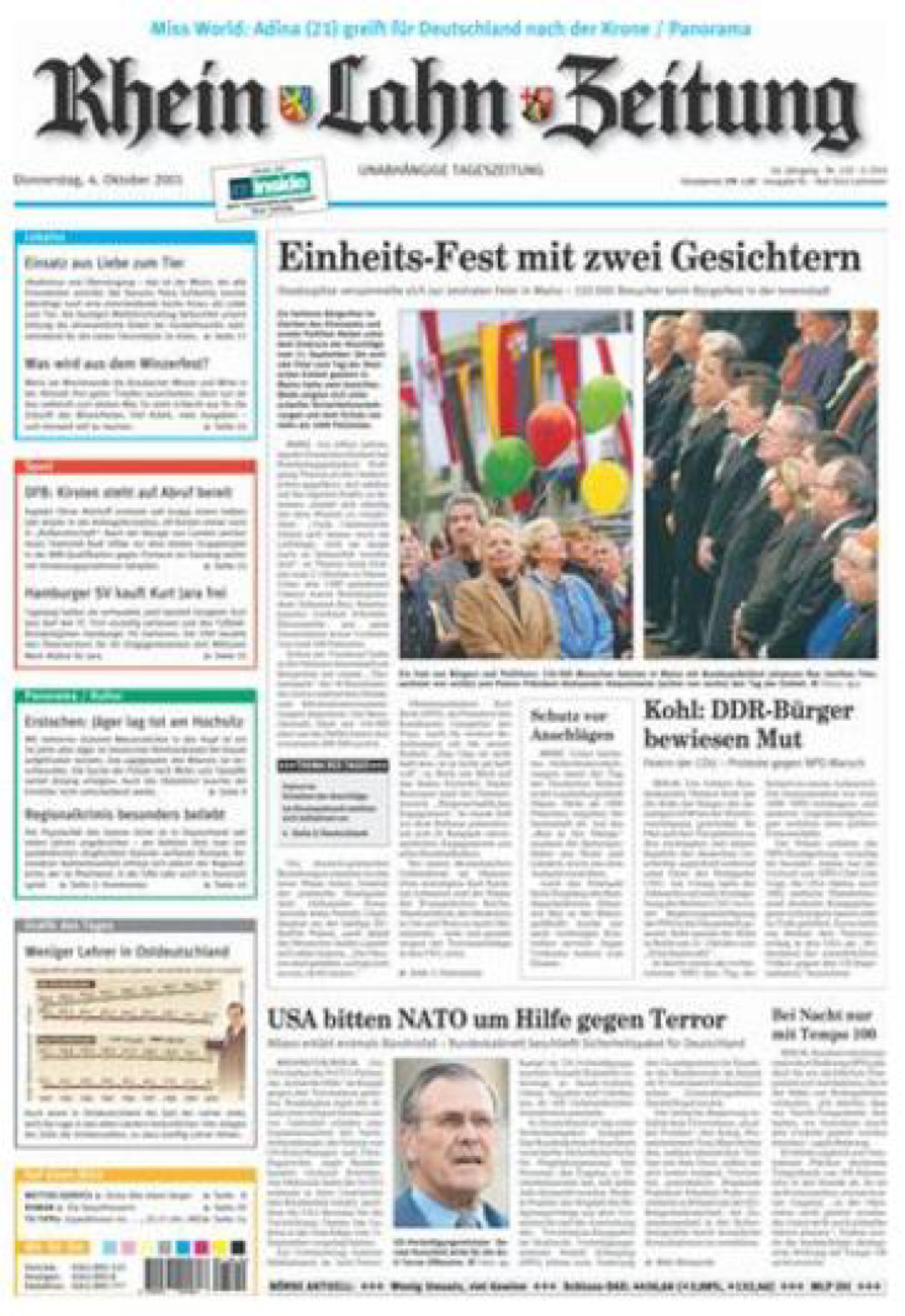 Rhein-Lahn-Zeitung vom Donnerstag, 04.10.2001