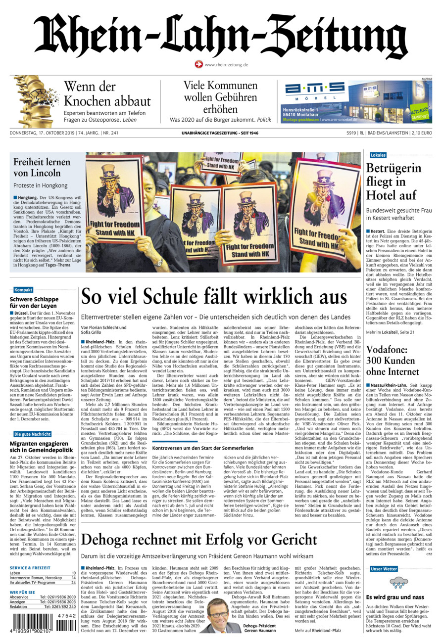 Rhein-Lahn-Zeitung vom Donnerstag, 17.10.2019